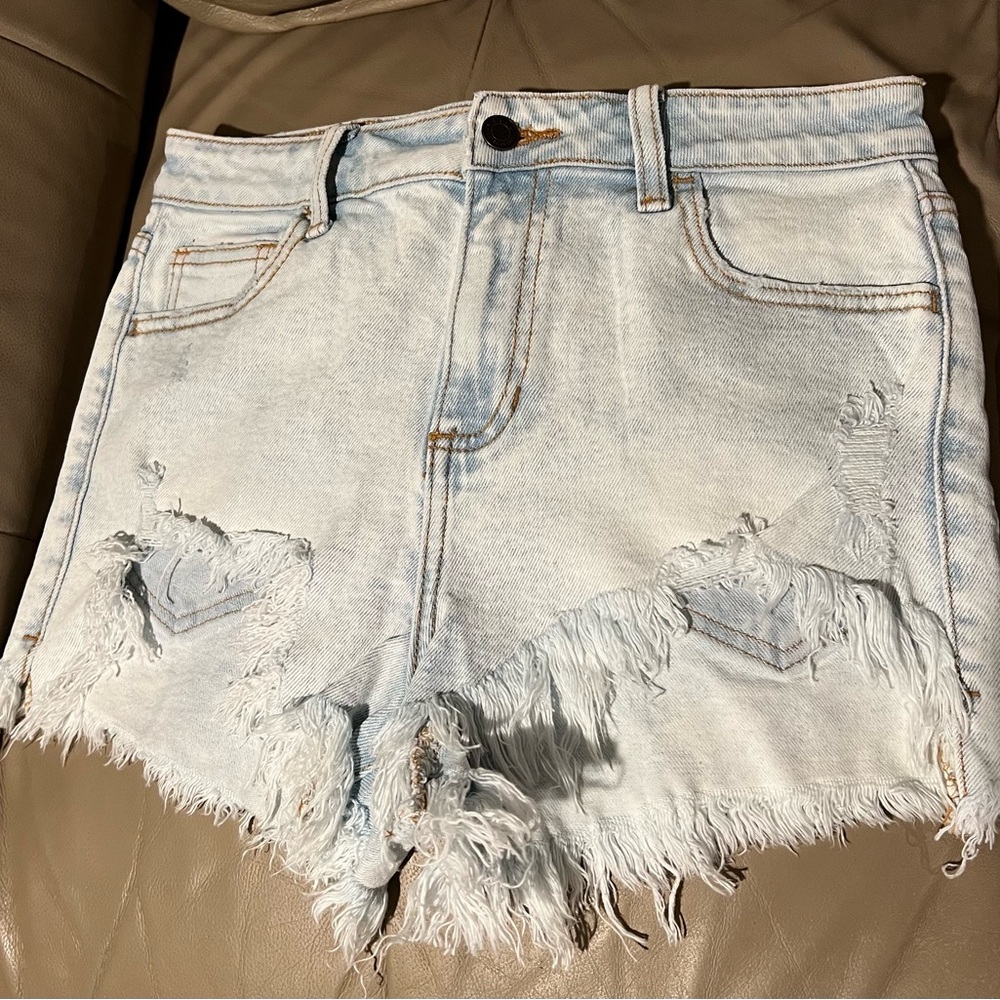 Cello Blue Jean Shorts Distressed Raw Hem